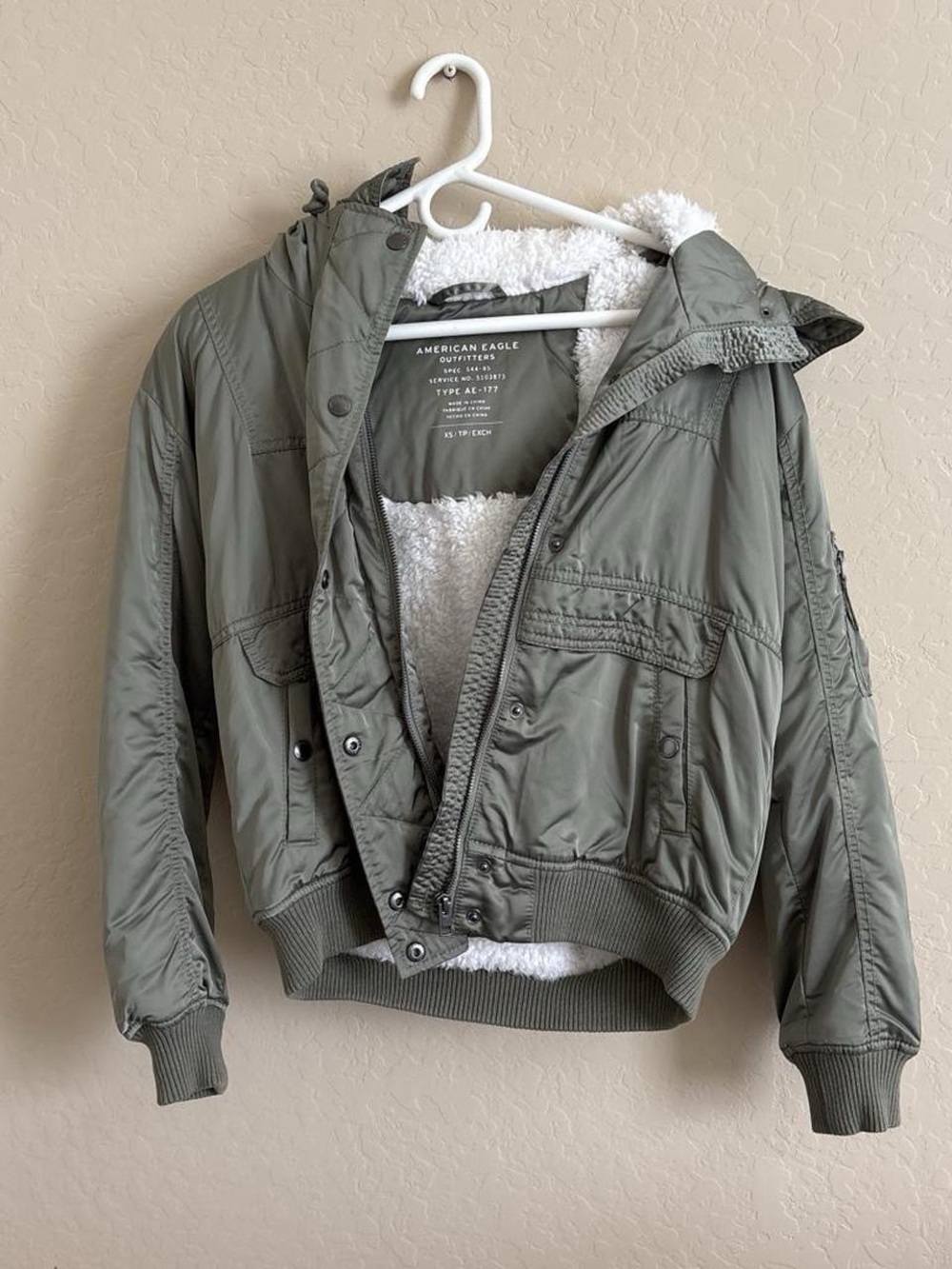 American Eagle Hooded Bomber Jacket in Green